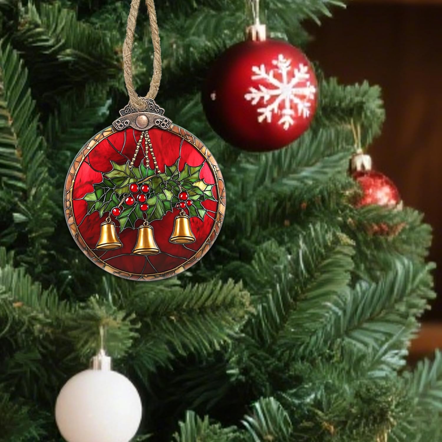 Golden Bell Stained Glass Christmas Suncatcher Decorations
