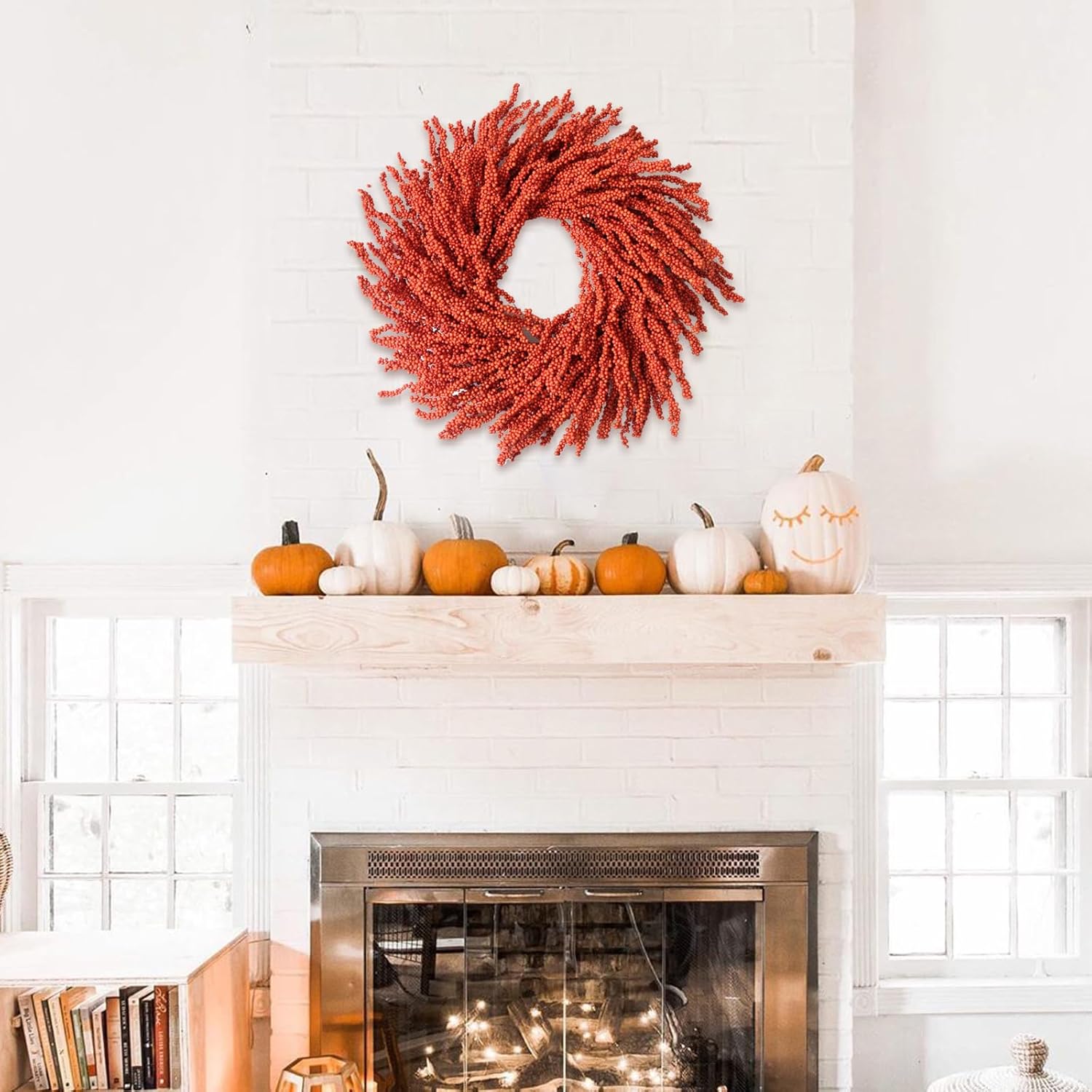 26 Inch Fall Wreath with Orange Berries for Front Door