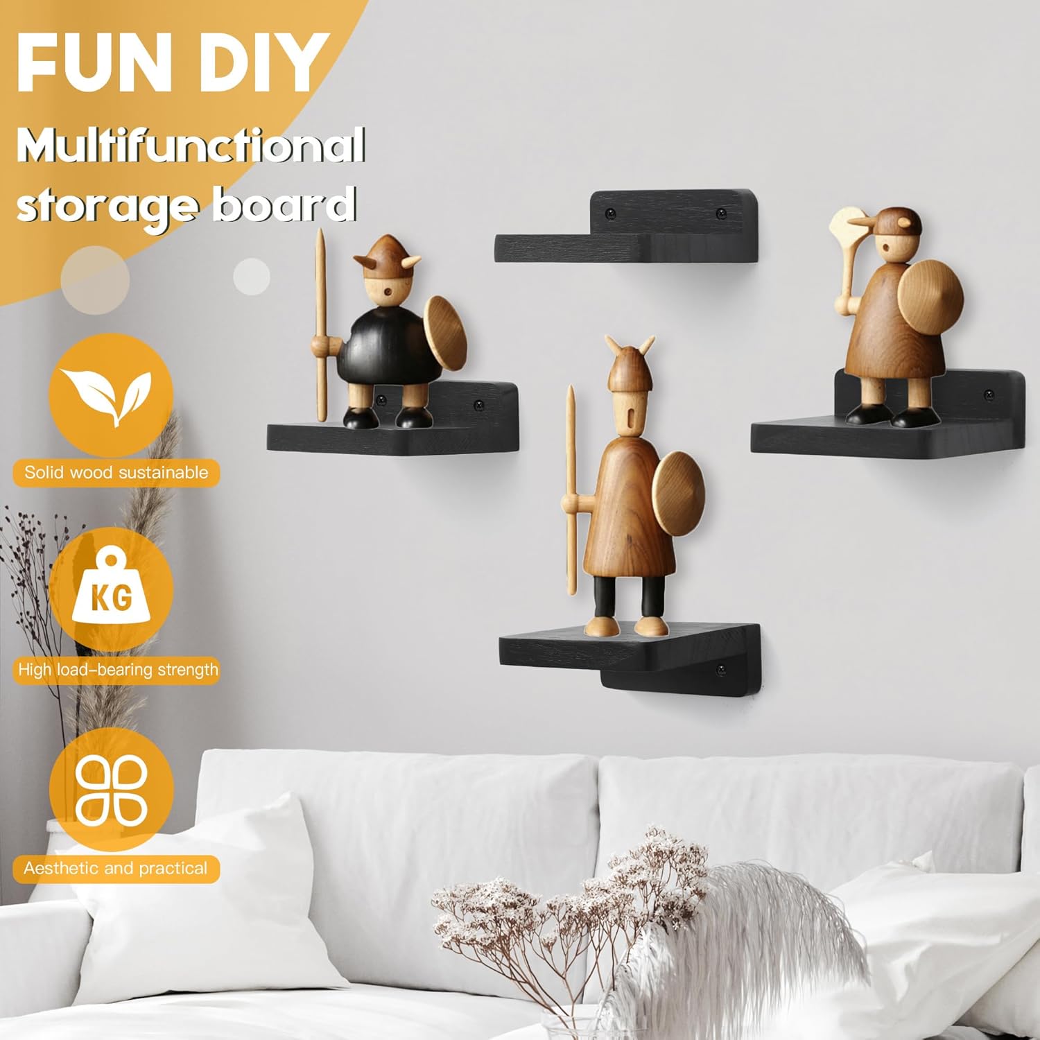 Small Floating Shelf 4x4 Inch Wood Shelf for Wall Display