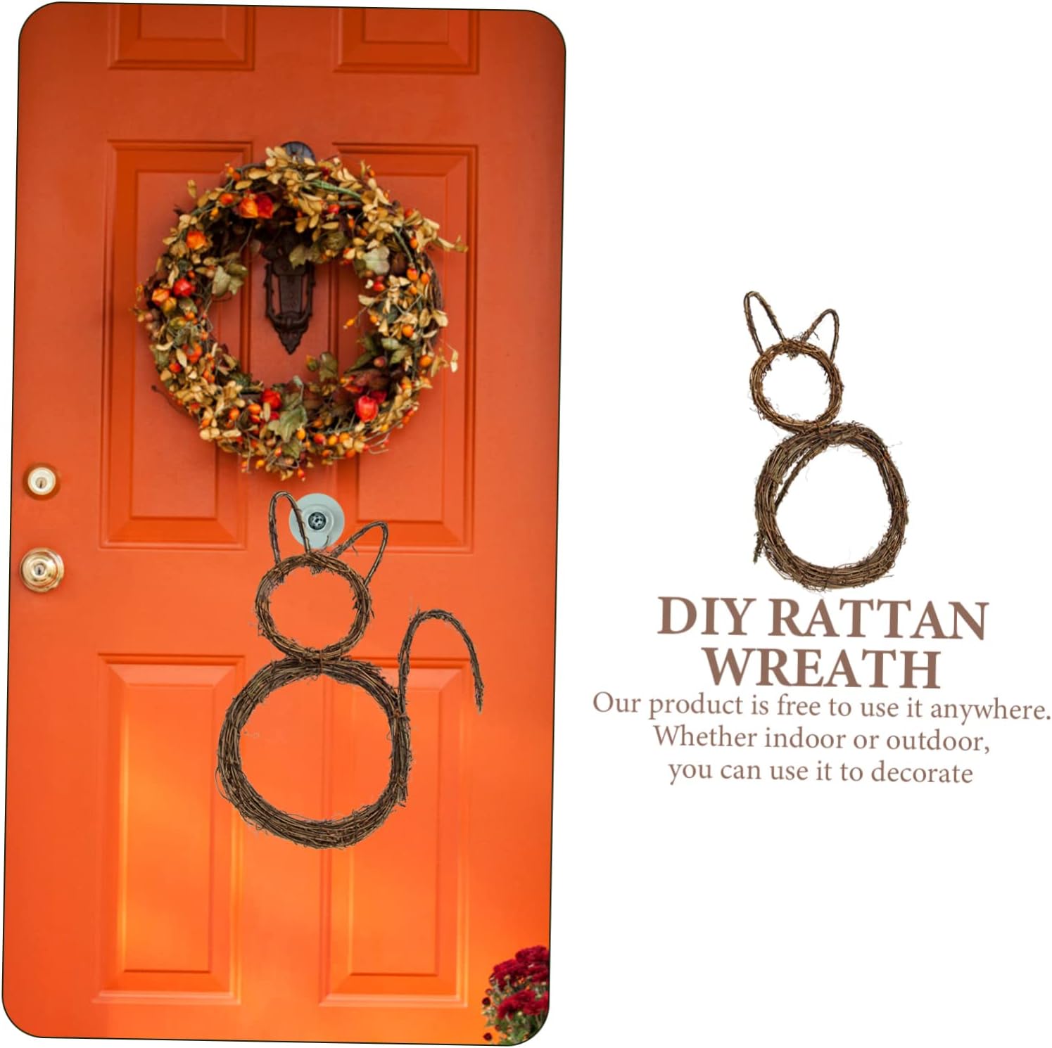 Wakauto Cat Halloween Rattan Wreath Door Decor
