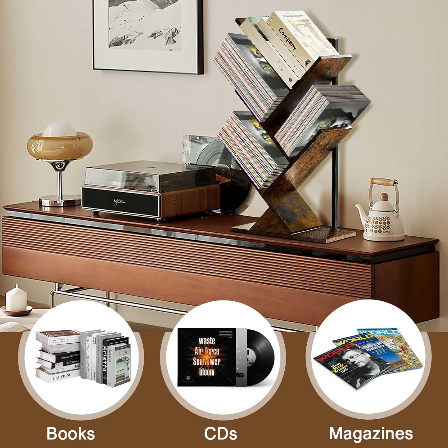 BESHIGH 5 Tier Tree Bookshelf Wall Mount