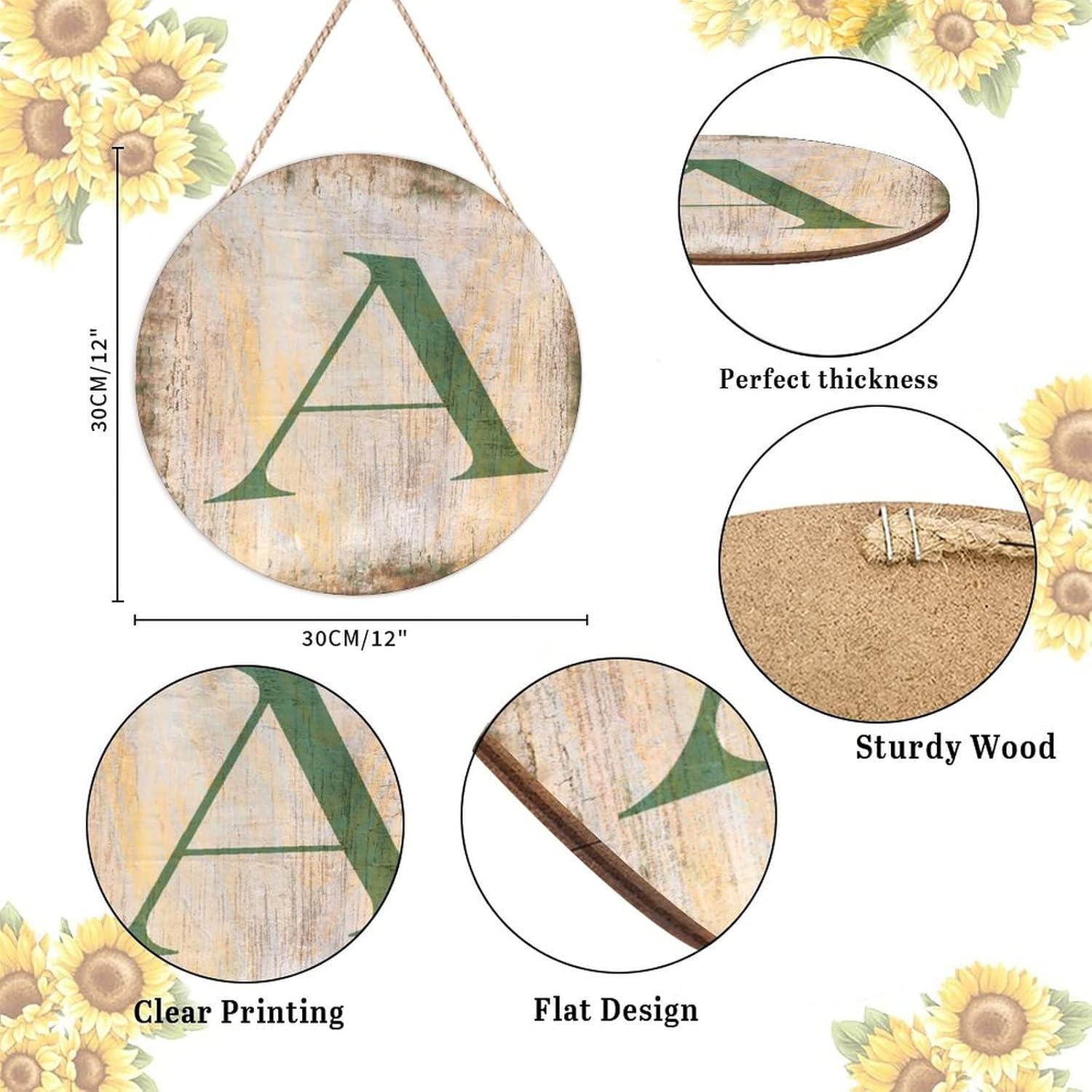 Farmhouse Door Hanger with Letter A Wood Sign Vintage Distressed