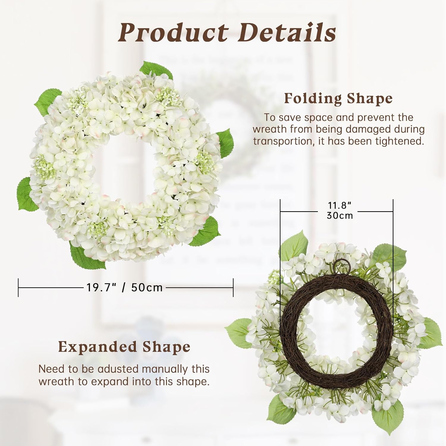 20 Inch Artificial White Hydrangea Door Wreath