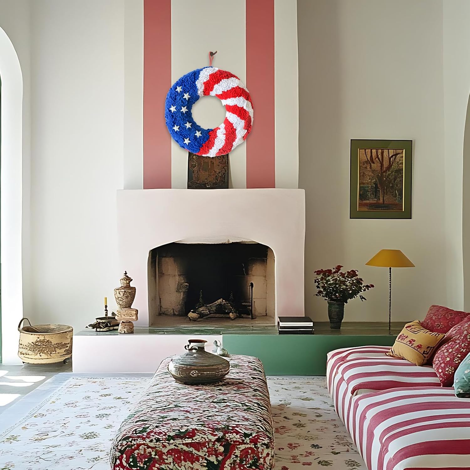 16 Inch Patriotic Wreath Flag Decor Red White Blue