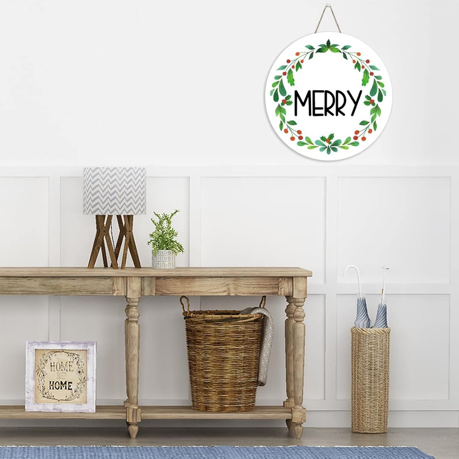 Mutilovely Merry Wooden Welcome Sign Rustic Botanicals 12-Inch