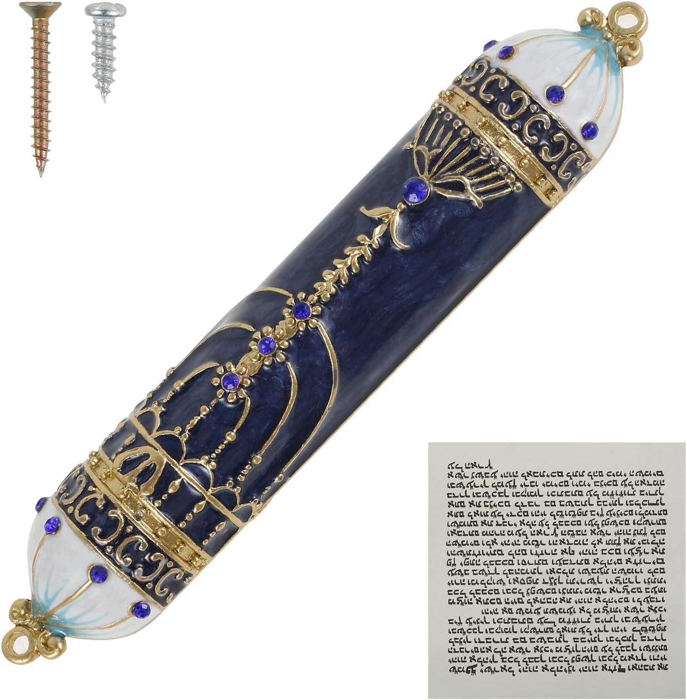 Hand Painted Mezuzah with Faux Crystal Design
