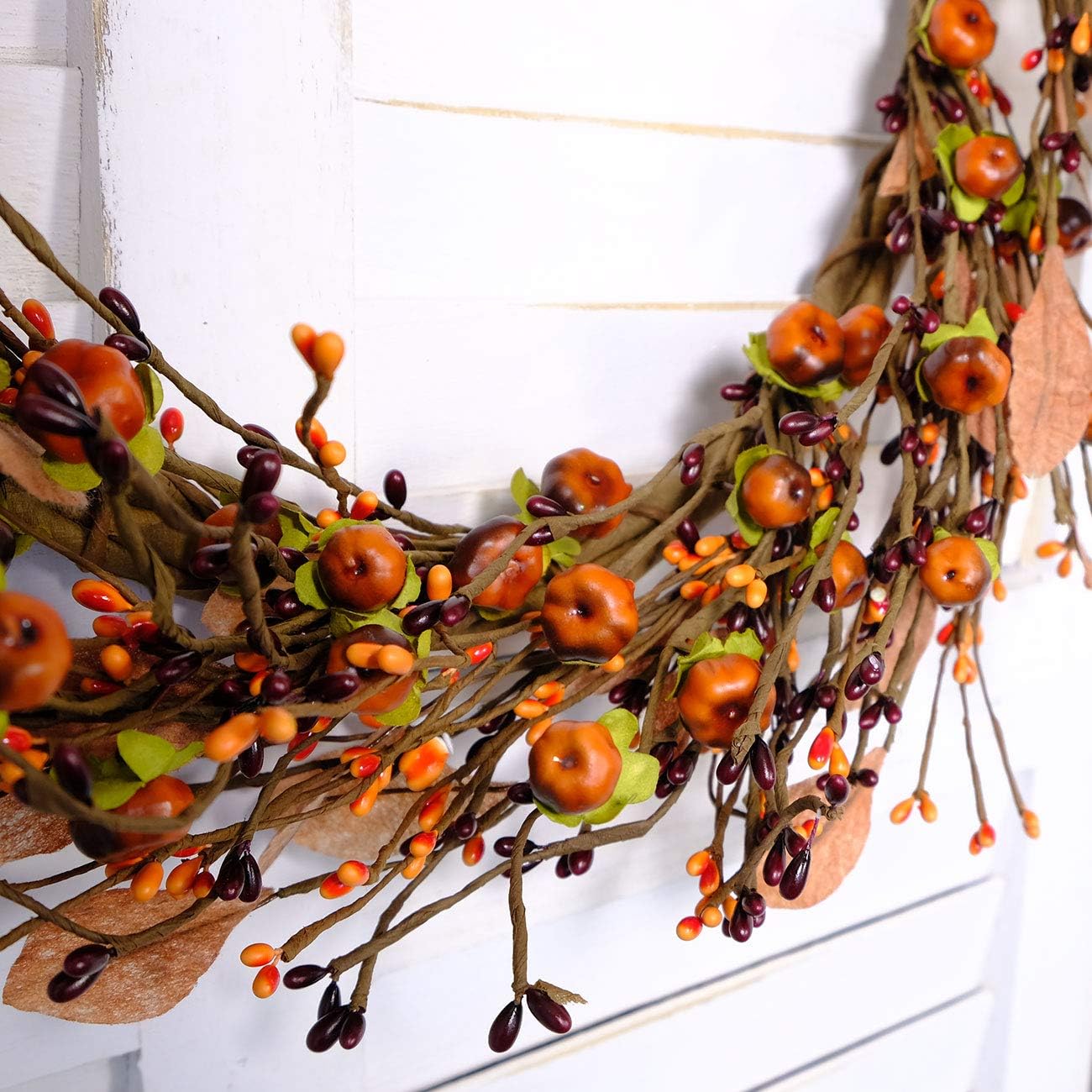 Idyllic Mini Pumpkin Pip Berry Wreath for Front Door 15 Inches