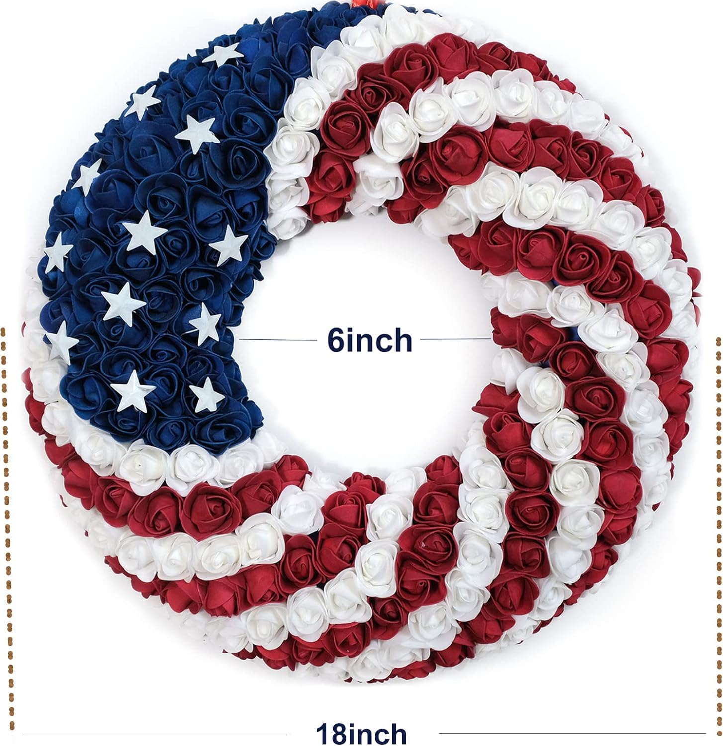 18 Inch Patriotic Roses Wreath for 4th of July