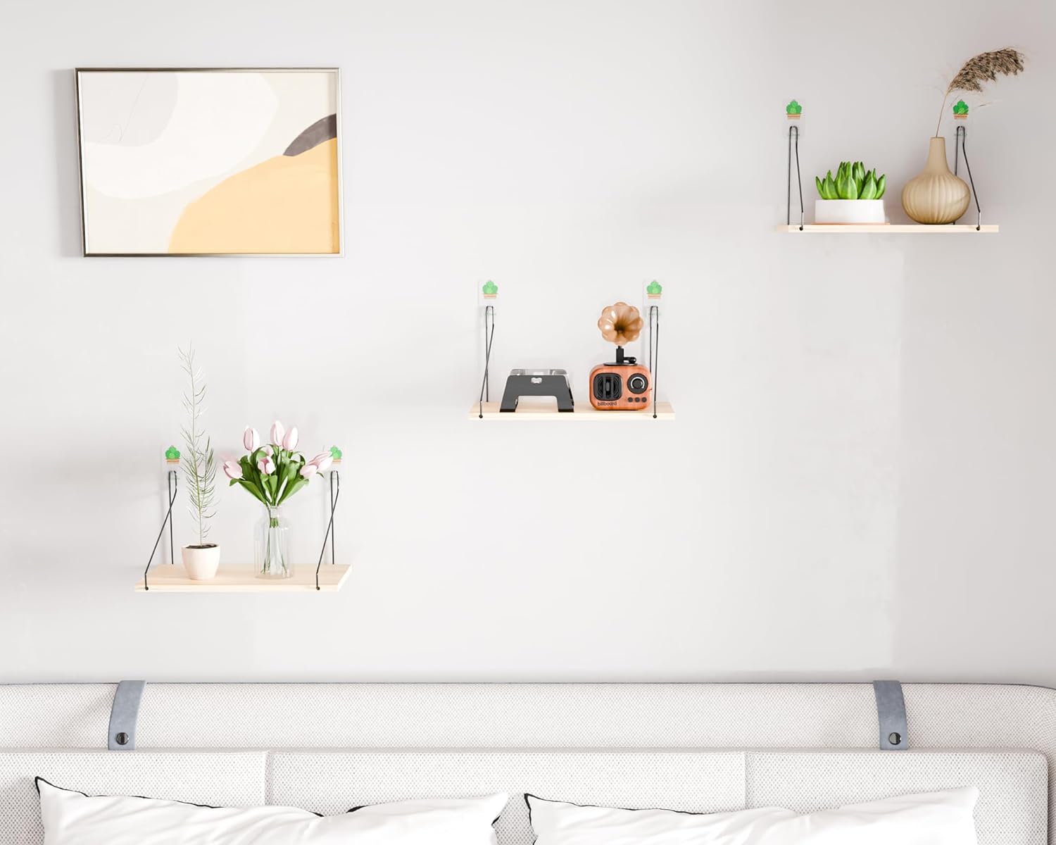Rustic Wood Floating Shelves Set of 3 - Easy Install No Drill Needed