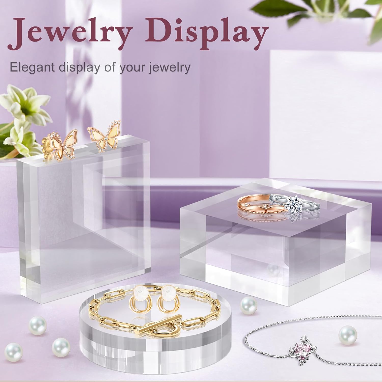 4 Piece Acrylic Display Stand Set Clear Cube Riser for Jewelry and Collectibles