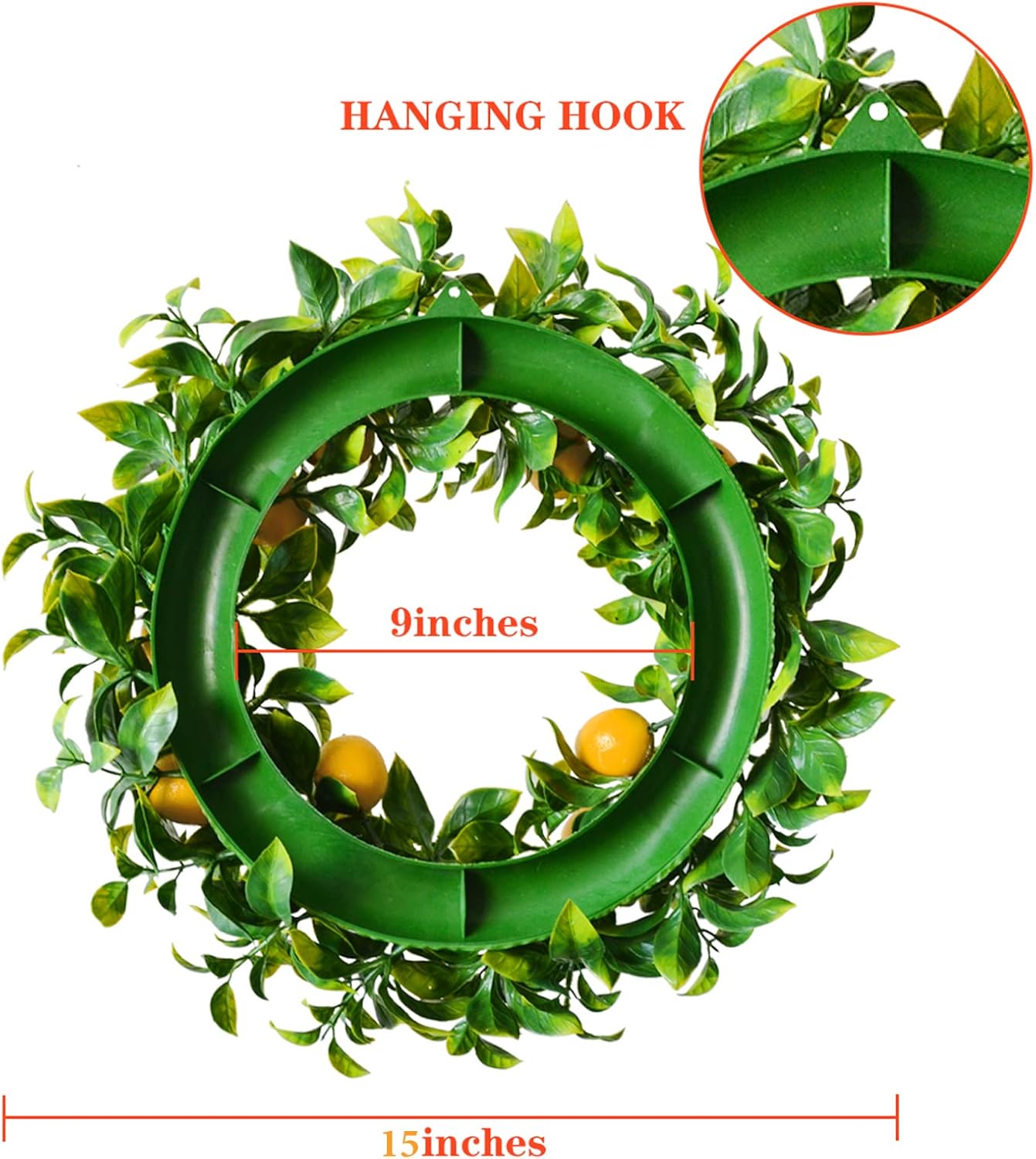 Mr Bom 15 Inch Artificial Lemon Wreath with Boxwood for Front Door