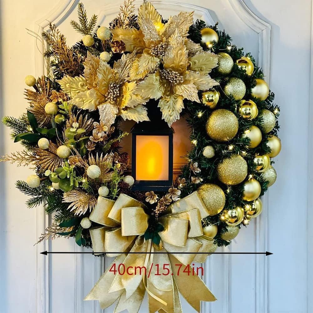Christmas Wreath with LED Light Yellow Bow Decor