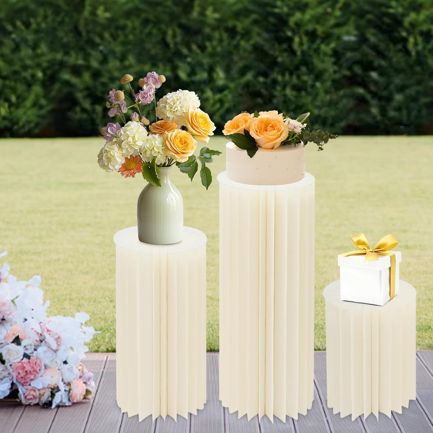 Set of 3 Foldable Cylinder Pedestal Stands for Party Decorations