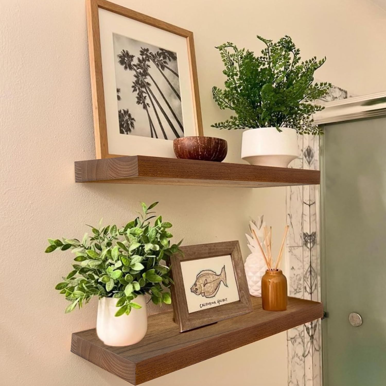 IAE Walnut Floating Wall Shelves Set of 2 16 Inch