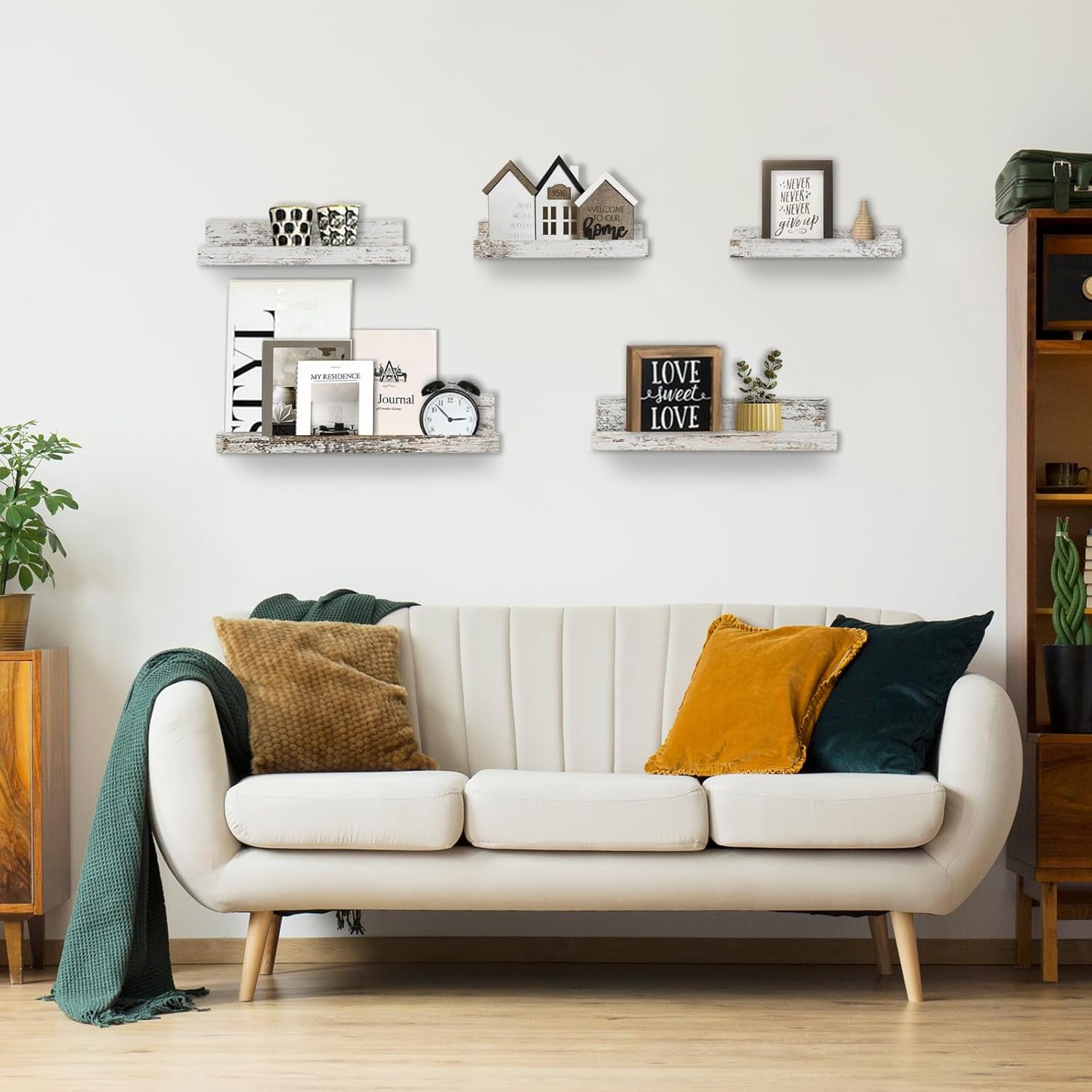 Walasis Rustic White Wall Mounted Floating Shelves