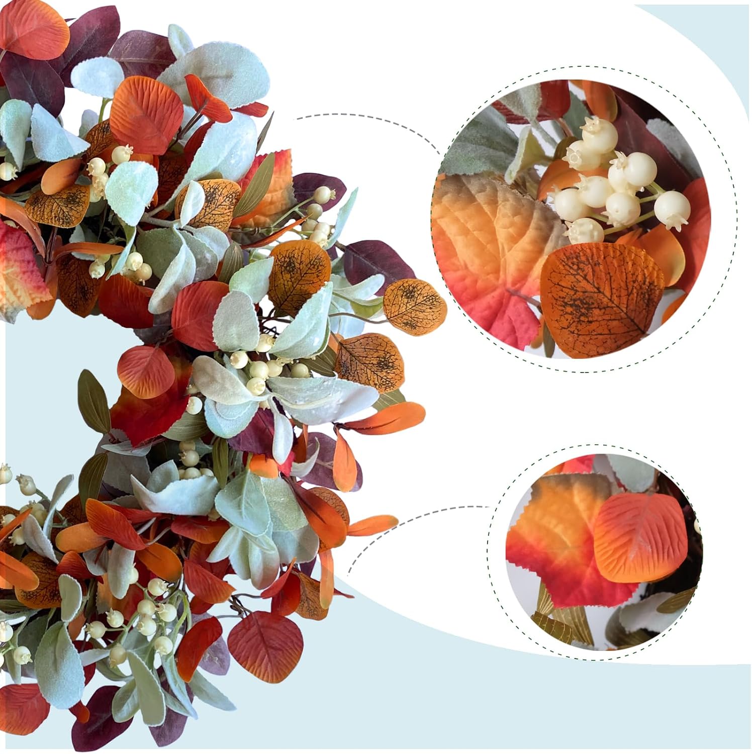 22 Inch Fall Front Door Wreath with Eucalyptus and Berries