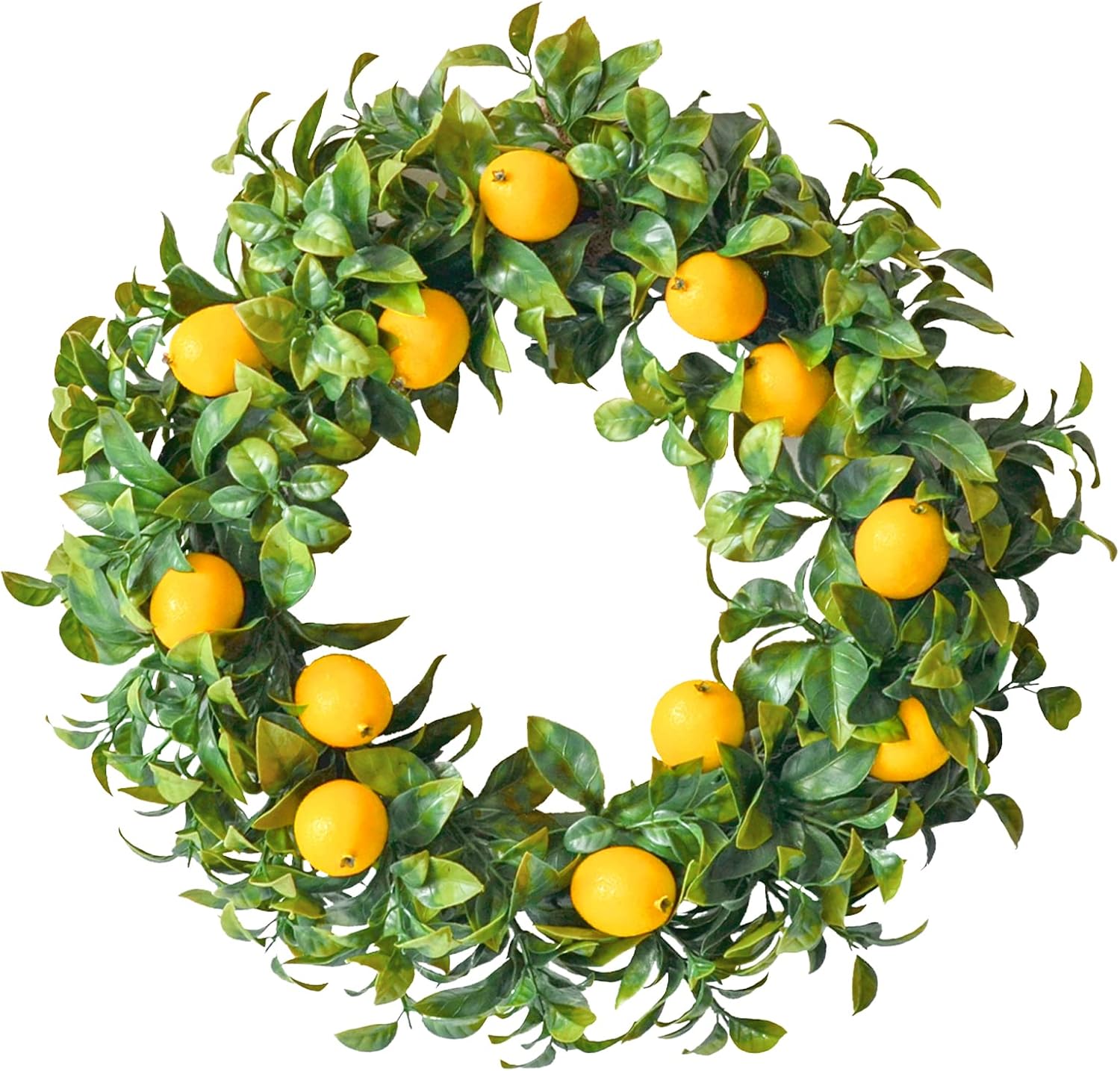 Mr Bom 15 Inch Artificial Lemon Wreath with Boxwood for Front Door