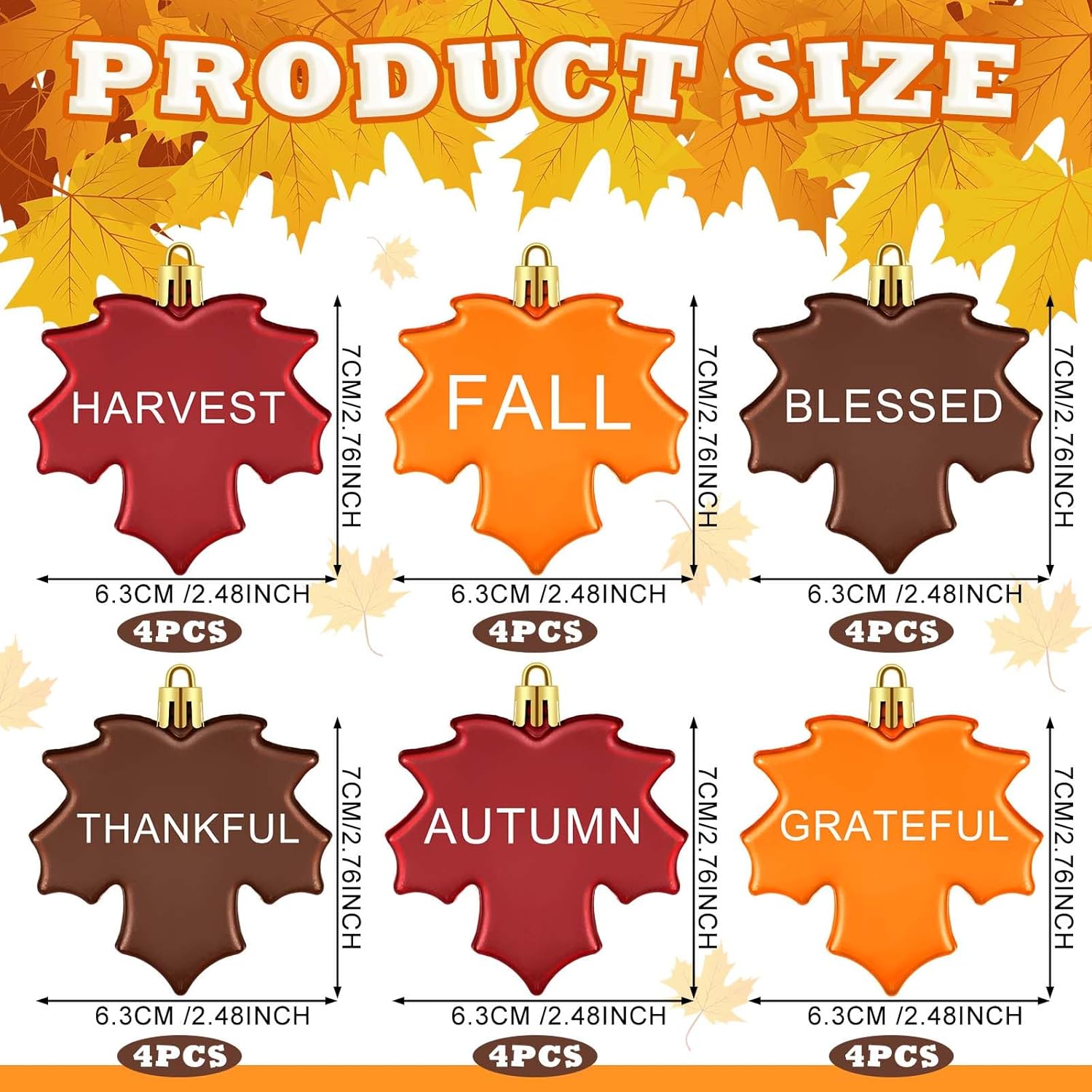 24 Fall Maple Leaf Hanging Ornaments for Thanksgiving Tree Decoration
