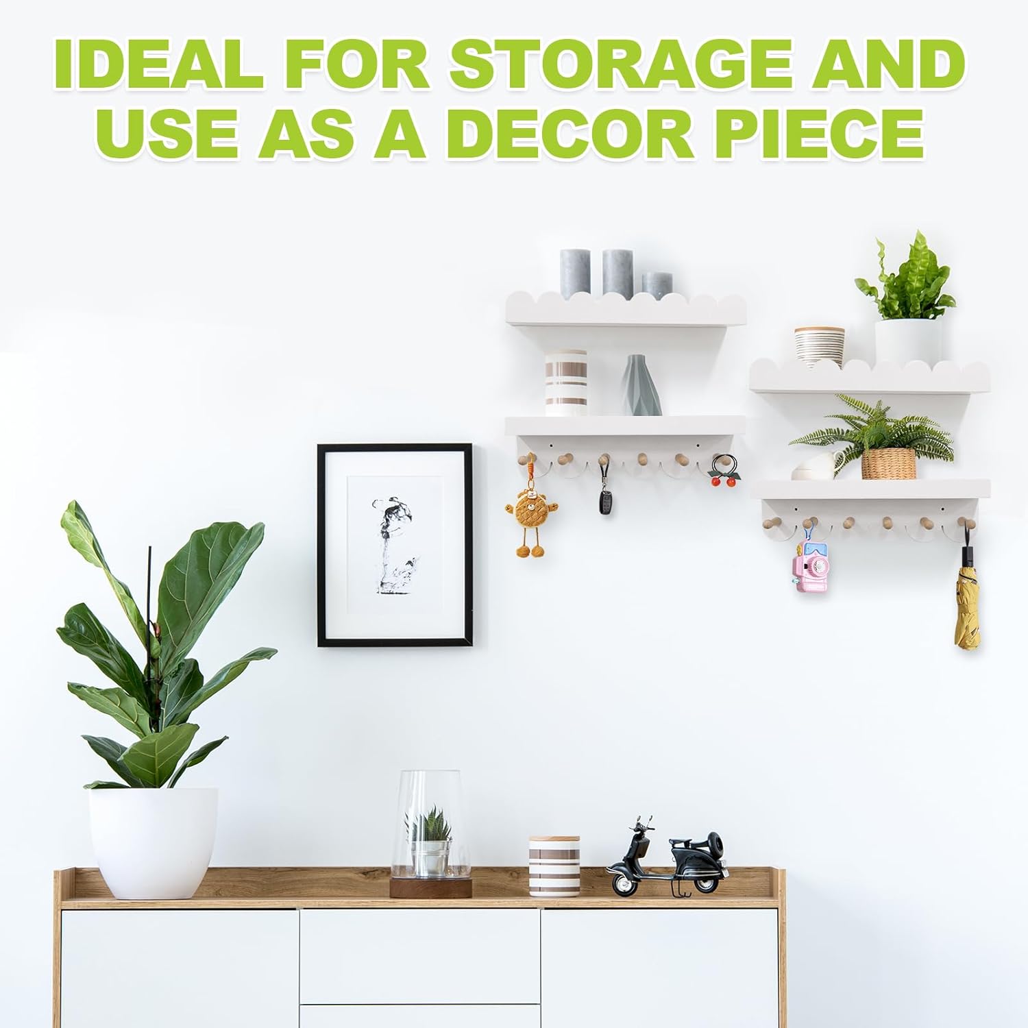 Varbonia Floating Nursery Book Shelves for Wall 4 Tier Storage with Wooden Pegs