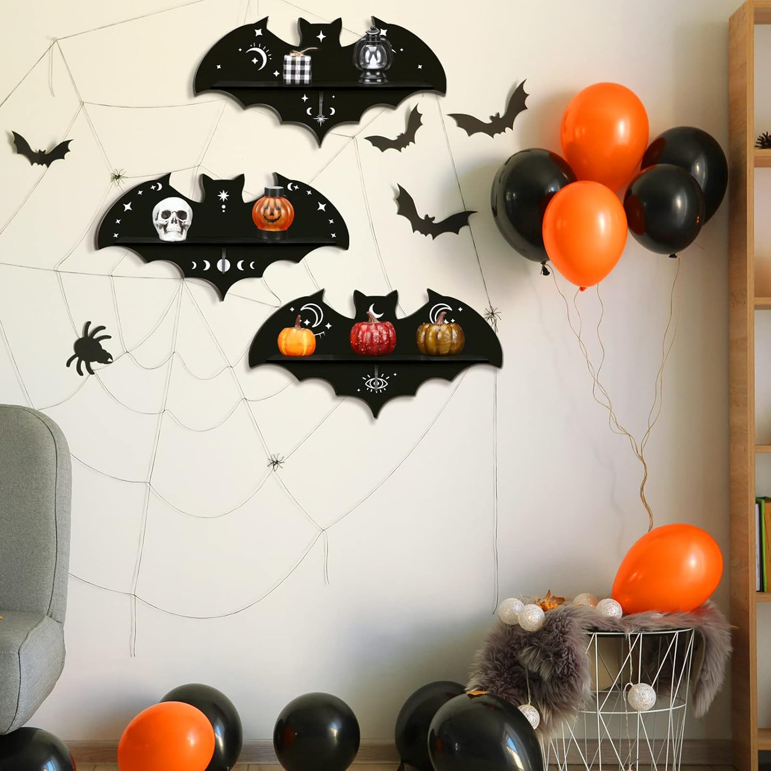 Geetery 3 Pcs Floating Black Bat Shelf Gothic Decor