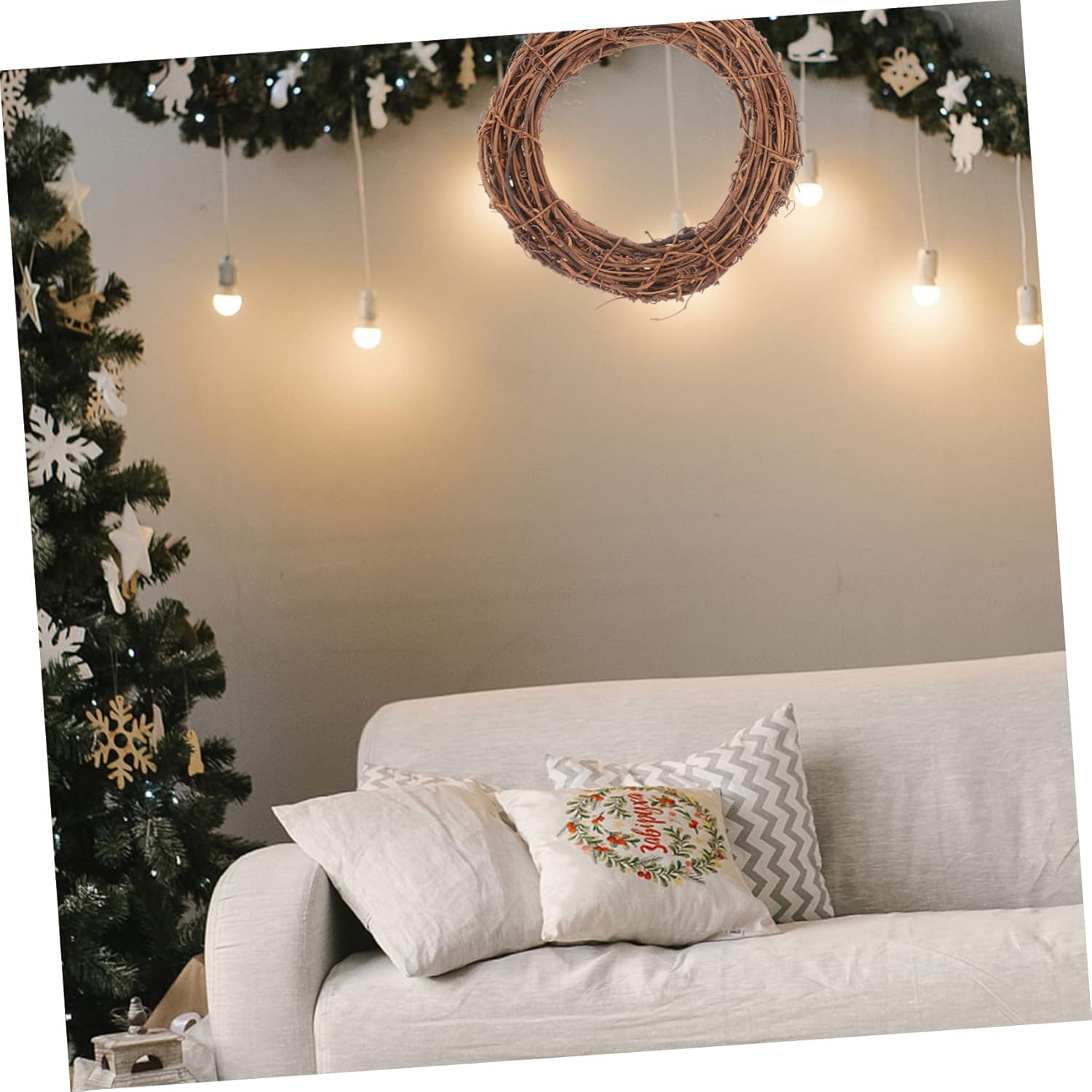 Sosoport 5Pcs Rattan Wreath Rings for Christmas and Holiday Decor