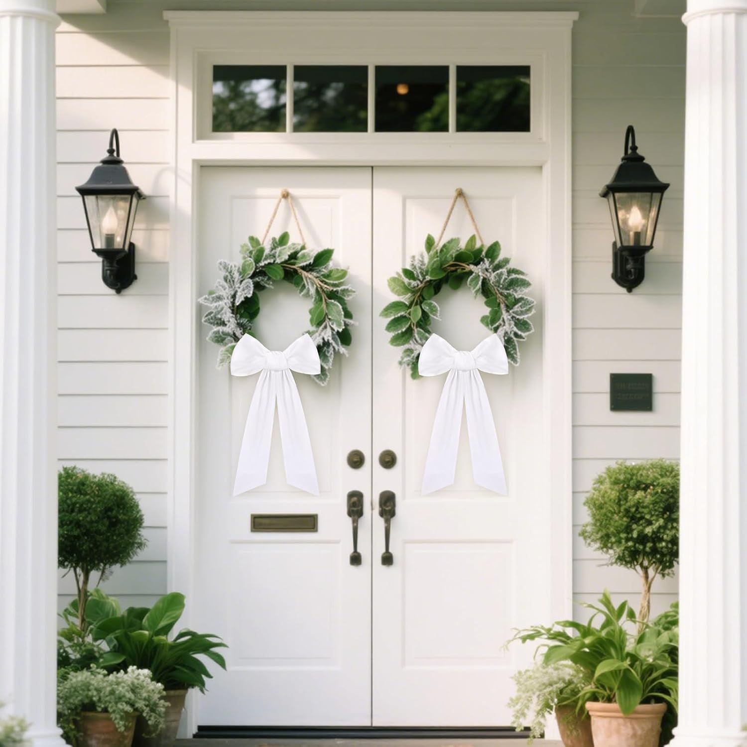White Velvet Wreath Sashes - 2 Pcs for Wreaths and Front Door