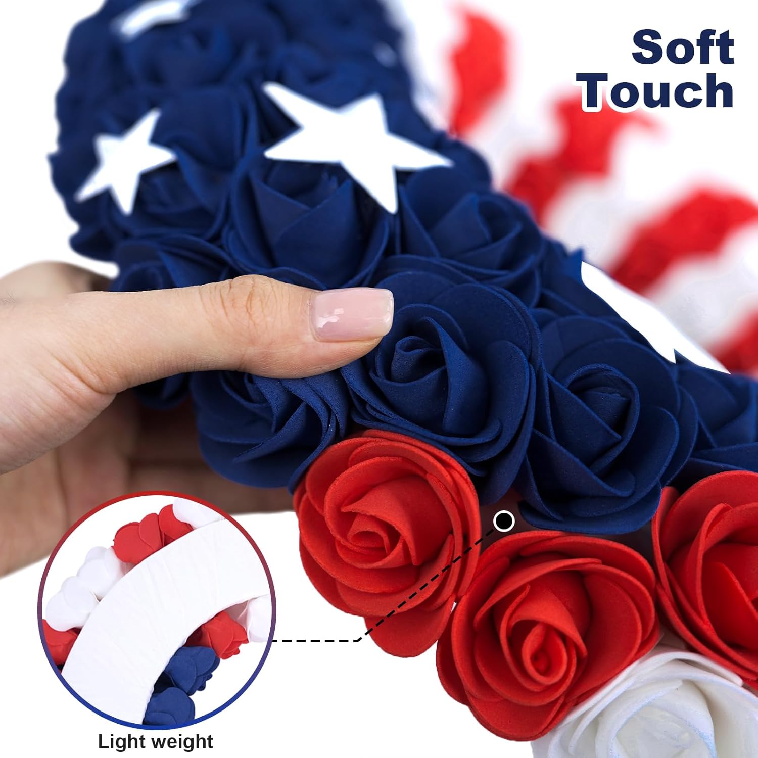 18 Inch Patriotic Roses Wreath for 4th of July 1
