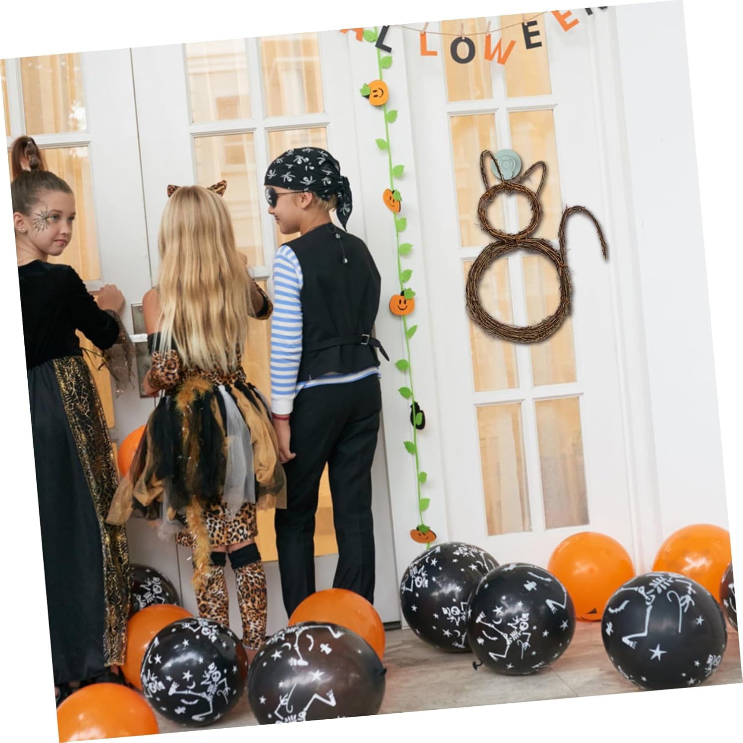 GLEAVI Small DIY Cat Wreath Hanging Garland for Halloween Home Decor