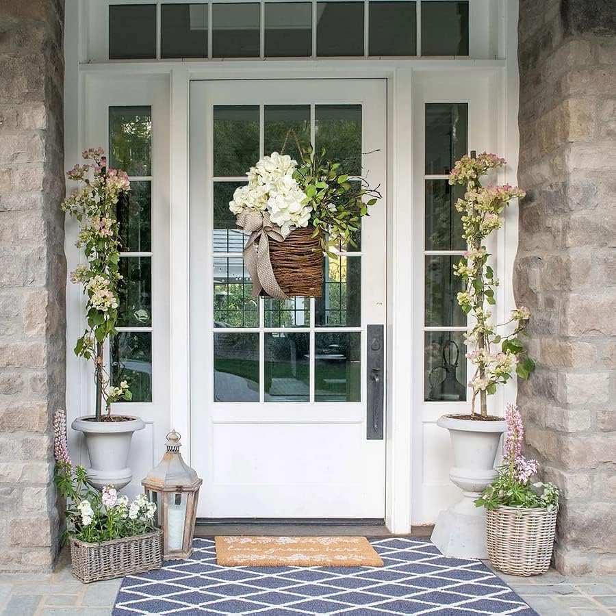 Cream Hydrangea Wreath Door Hanger Basket for Spring Decor