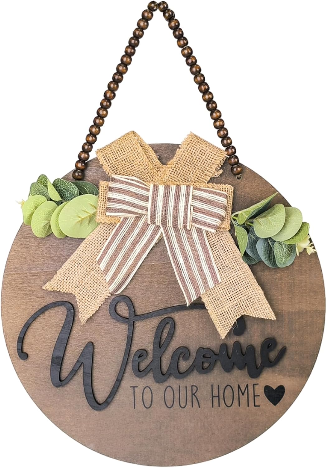 INTERHOMART 12 Inch Round Wood Welcome Wreath Front Door Decor