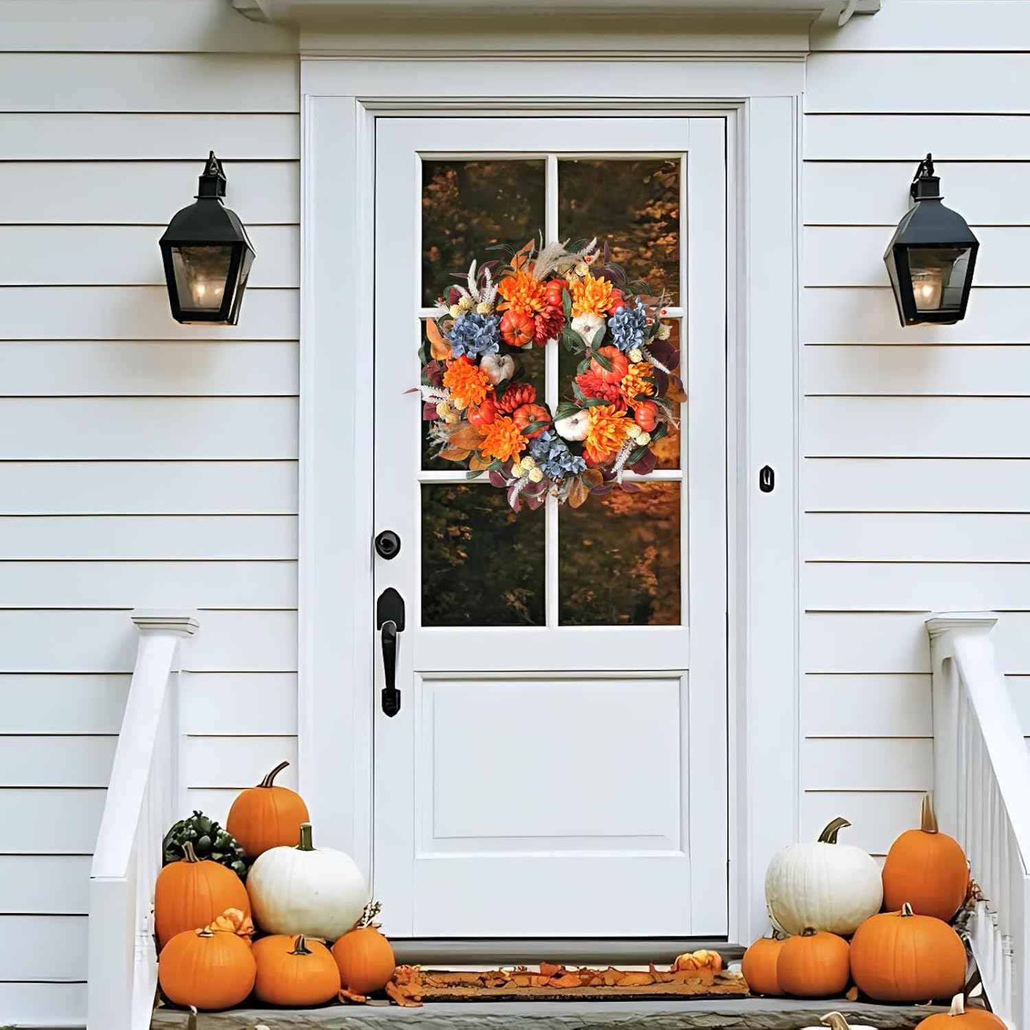 24-inch Fall Pumpkin Wreath Handcrafted Decor