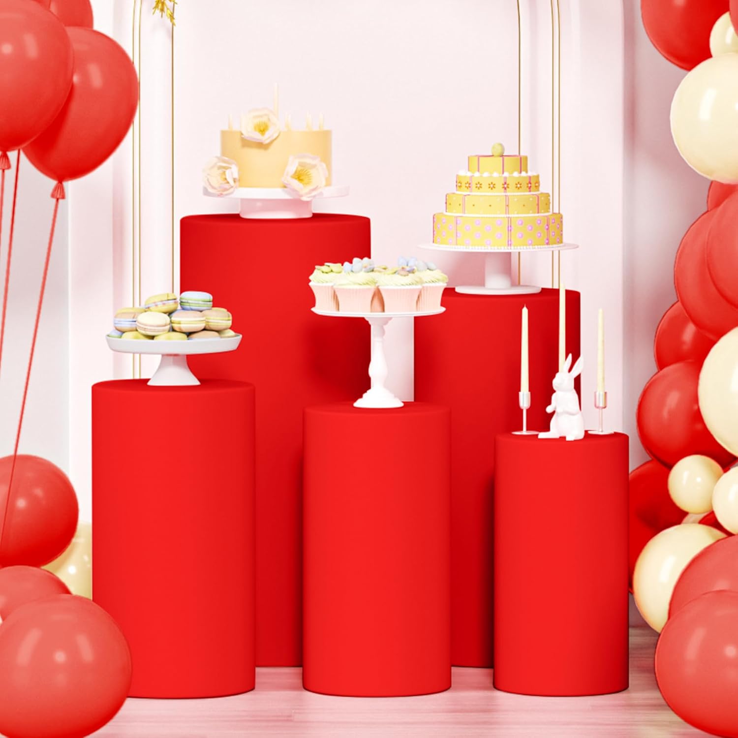 LEBENGURU Cylinder Pedestal Stand Covers Red 5Pcs