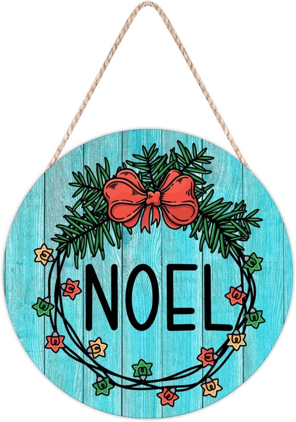 Noel Holly Christmas Wreath Wood Door Hanger