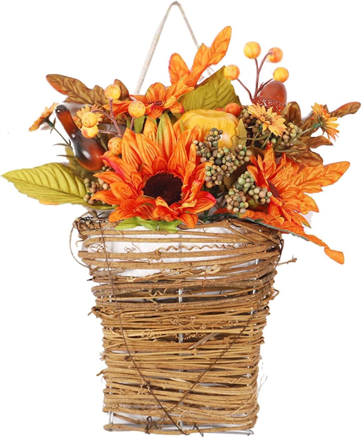 Thanksgiving Door Wreath with Sunflowers Pumpkins and Berries