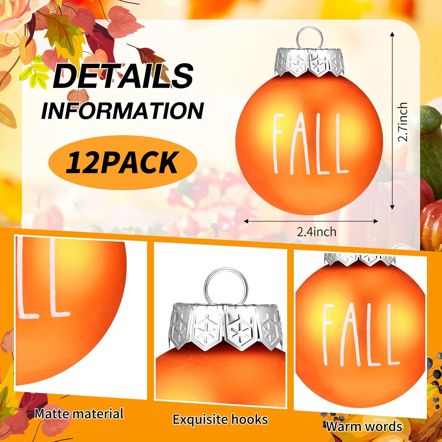 Vinsot 12 Pcs Fall Ball Ornaments for Tree