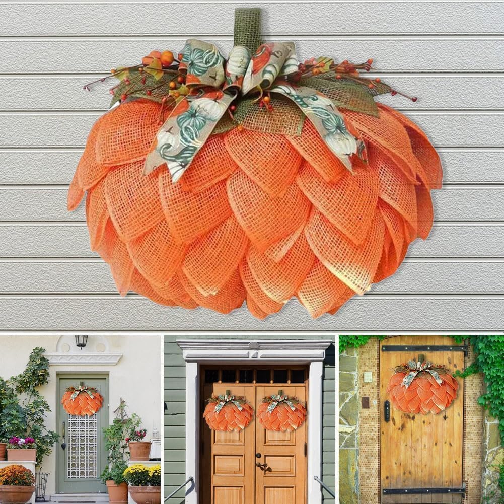 Autumn Pumpkin Wreath with Bows and Berries
