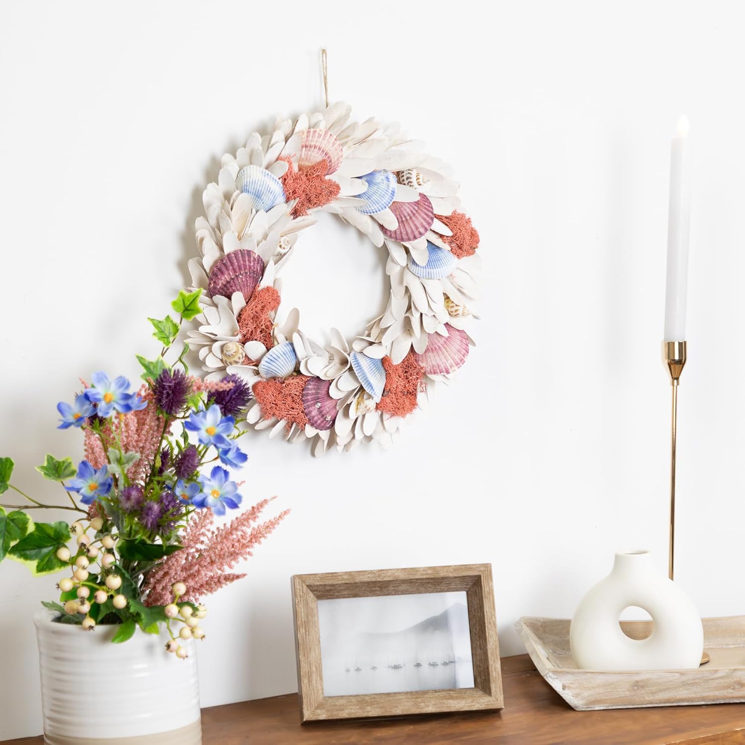 Northlight Artificial Seashell Wooden Wreath 13 Inch White