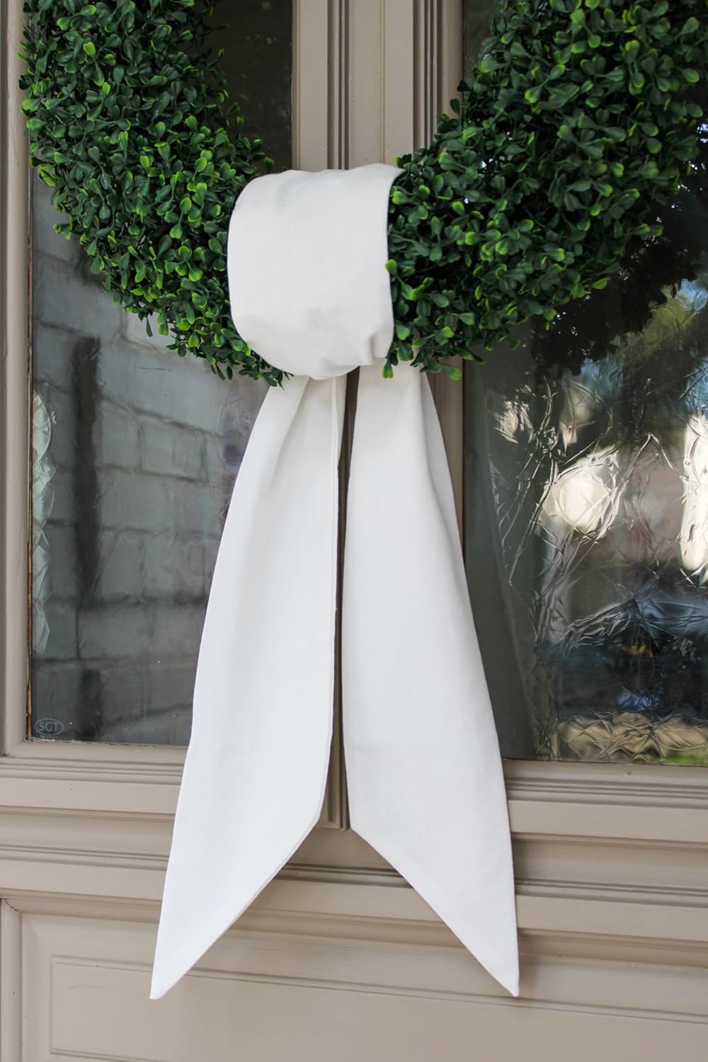 White Linen Wreath Sash for Front Door 56 x 45
