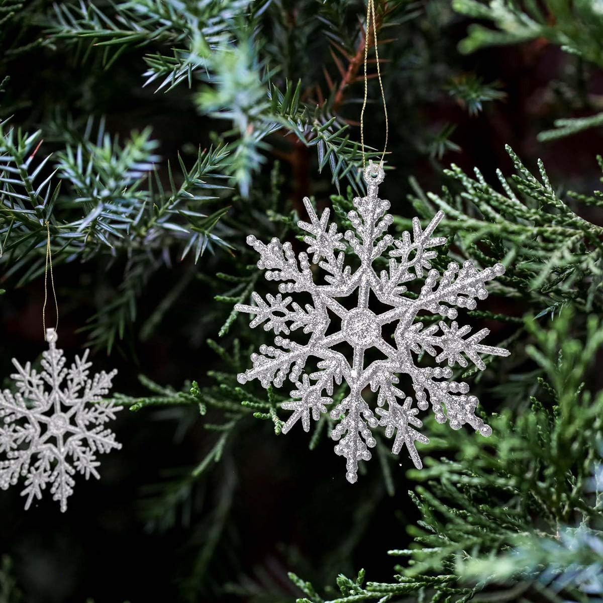 36 Piece Silver Glitter Snowflake Ornaments Set