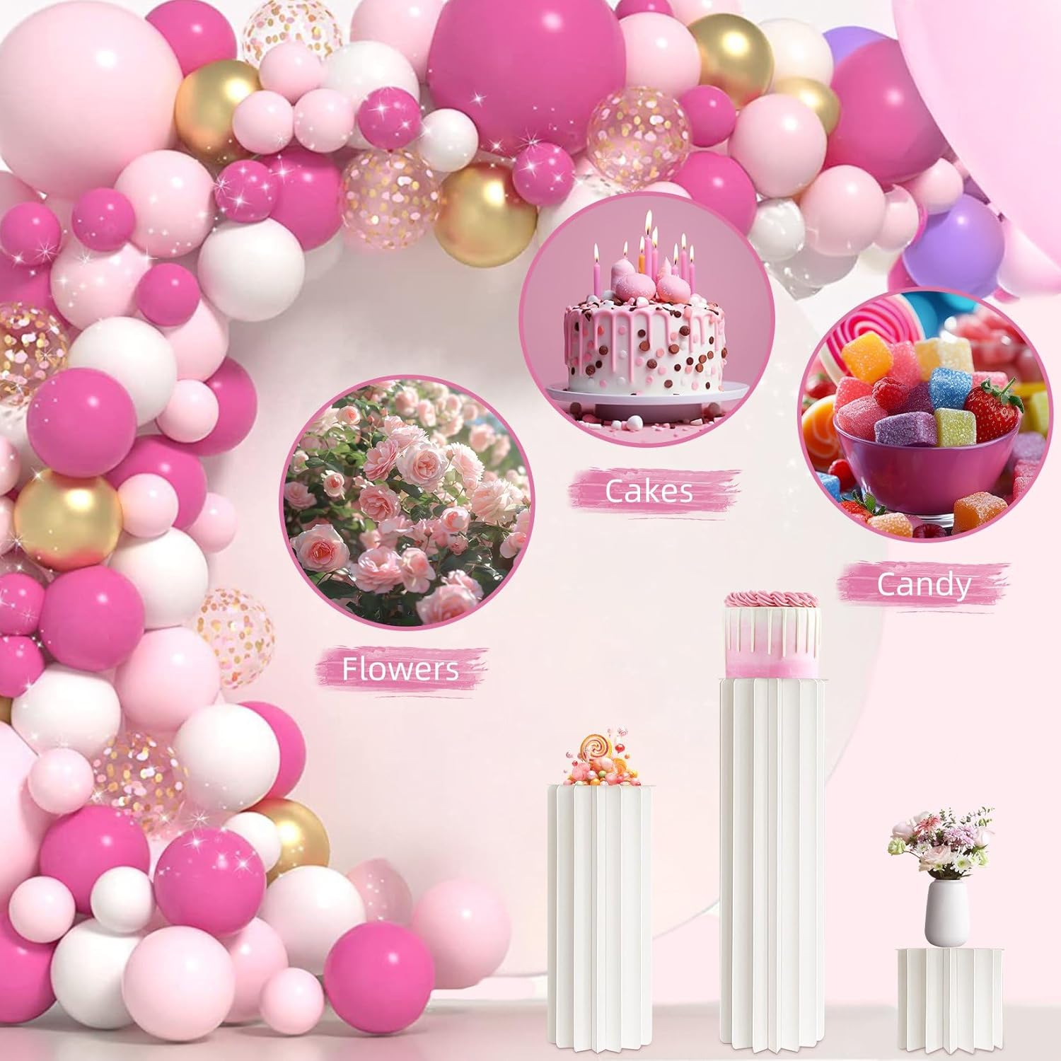 3 Pcs White Cylinder Stands for Party Display