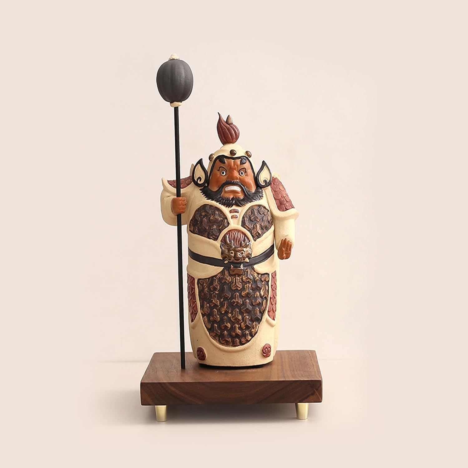 GOLDY WENDY Teak Wood Pedestal Stand with Copper Feet