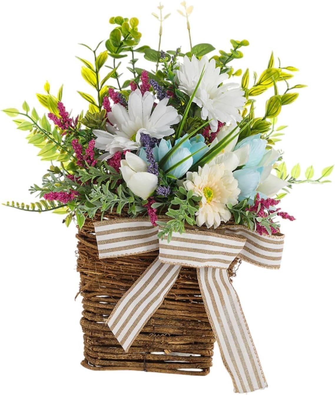 Lindagary Spring Summer Artificial Flower Wreath Door Hanger Basket