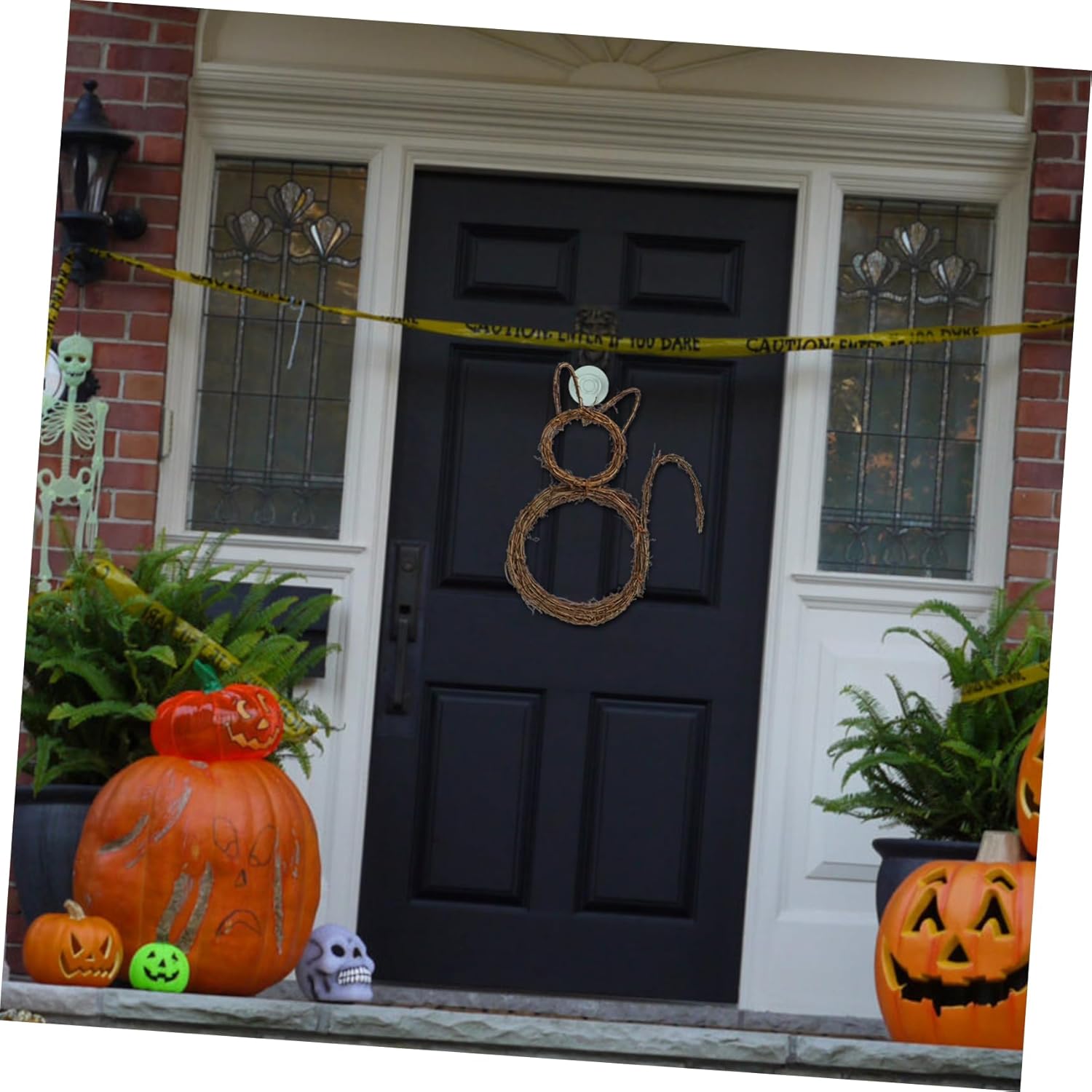 Cabilock Cat Shape Wreath Halloween Decor Front Door Wall Hanging Ornament