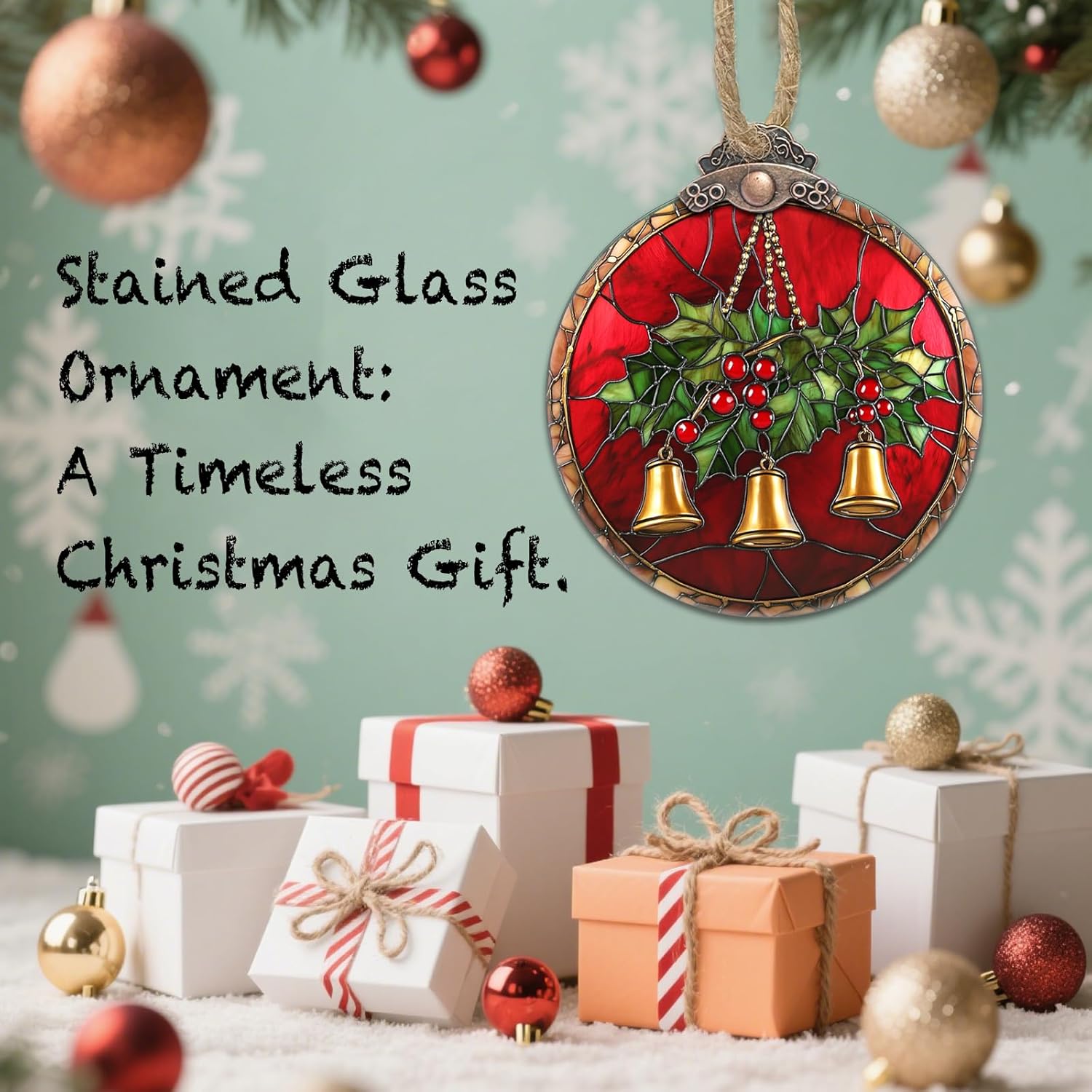 Golden Bell Stained Glass Christmas Suncatcher Decorations