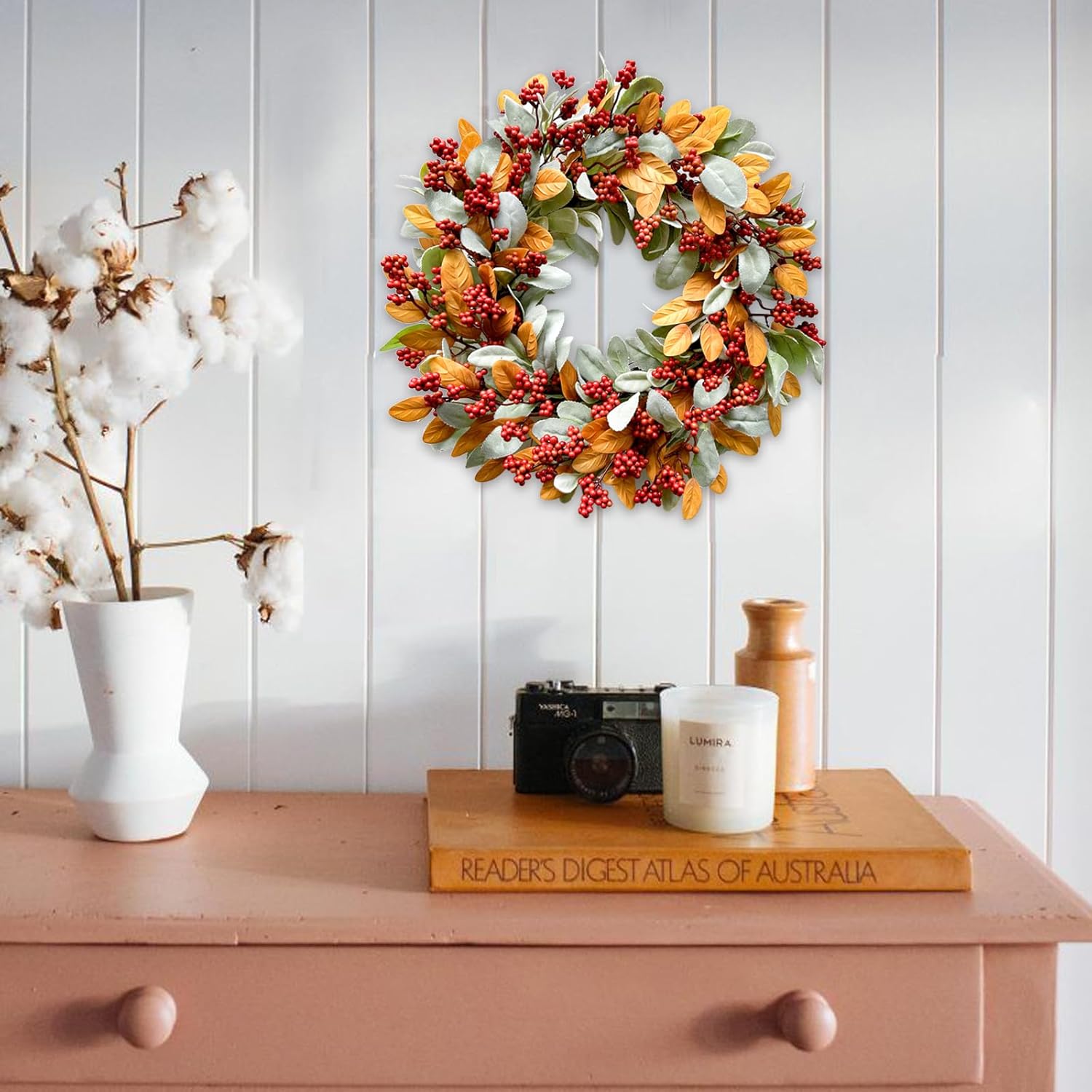 TEMPUS 18 Inch Autumn Wreath with Red Berries