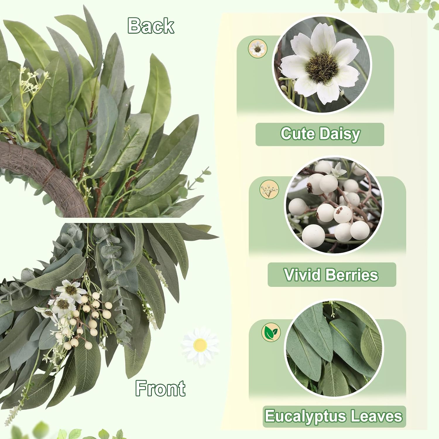 26 Inches Large Eucalyptus Spring Wreath for Front Door Decor