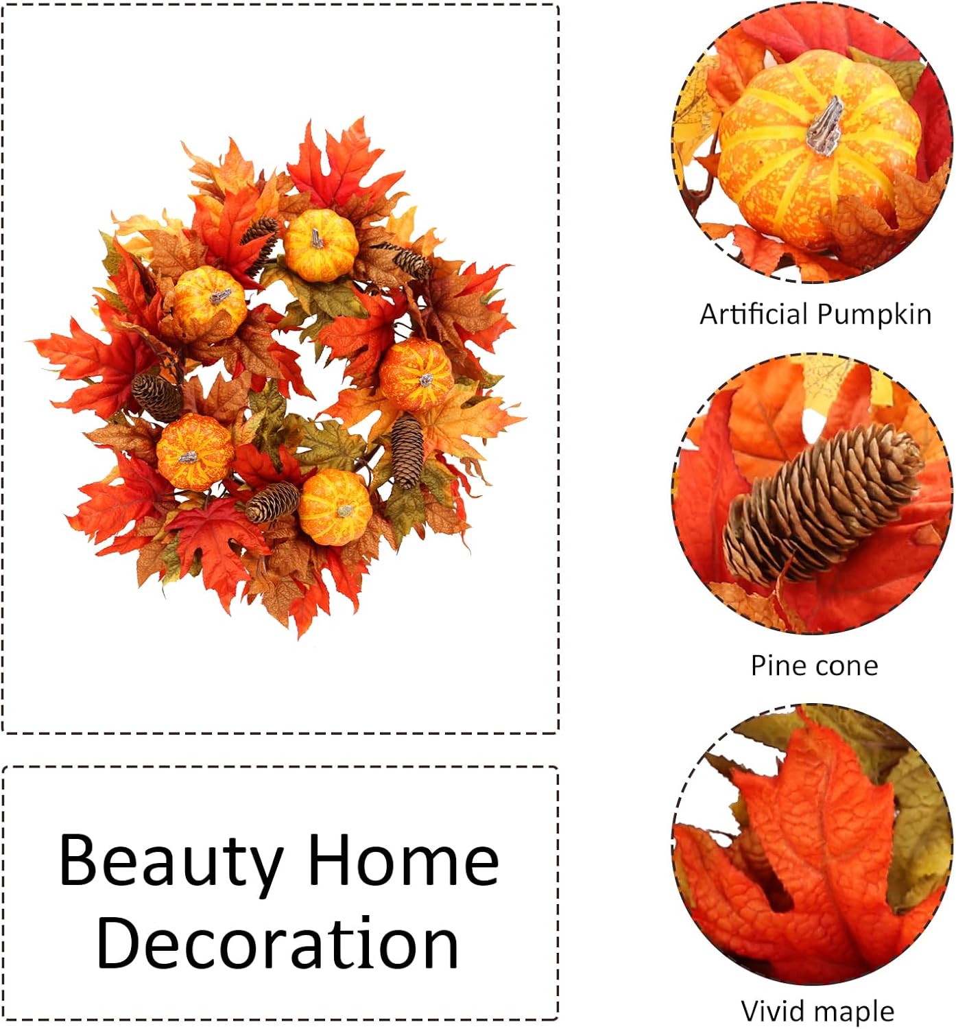 20 Inch Fall Wreath for Front Door and Entryway