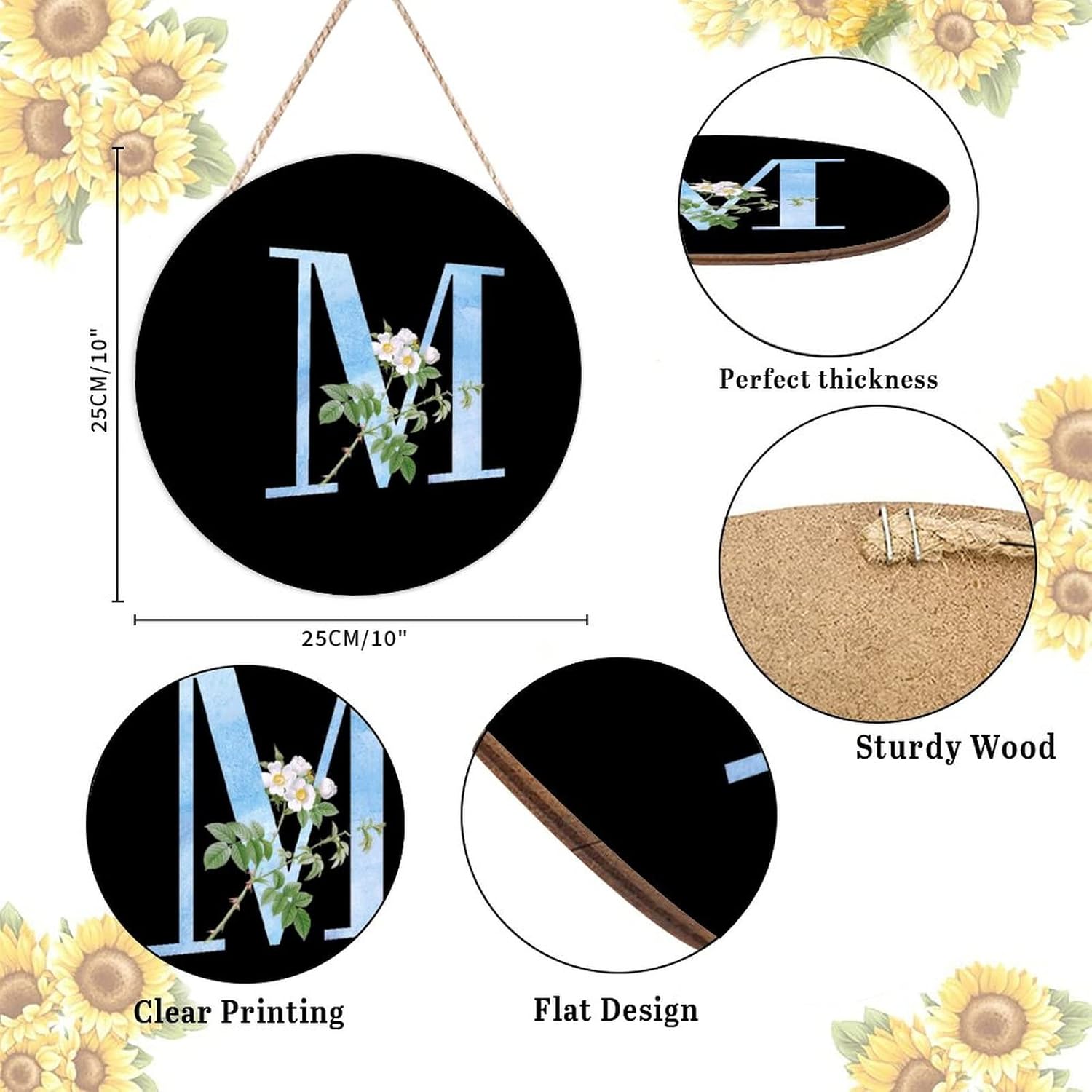 Farmhouse Door Hanger with Blue Marble and White Flower Design
