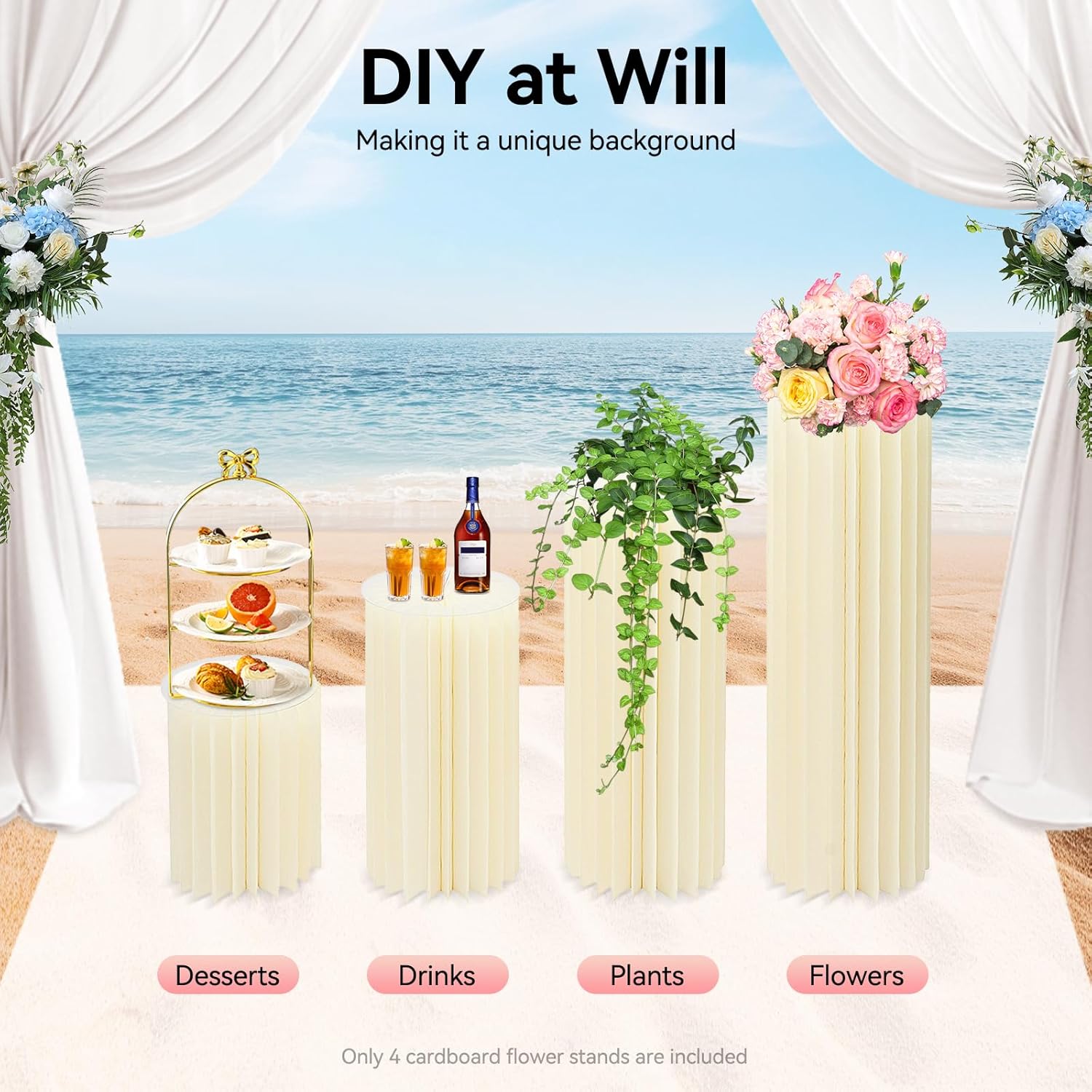 4 Pcs Foldable Cardboard Column Pedestal for Wedding Decor