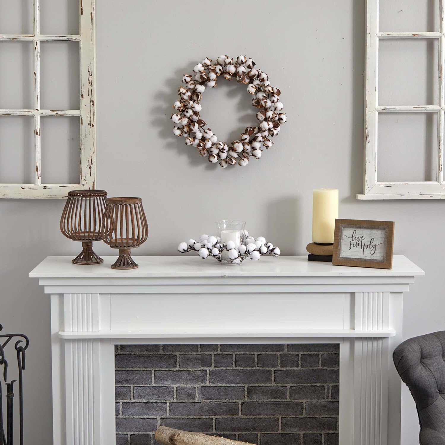 Nearly Natural 20in Cotton Ball Artificial Wreath